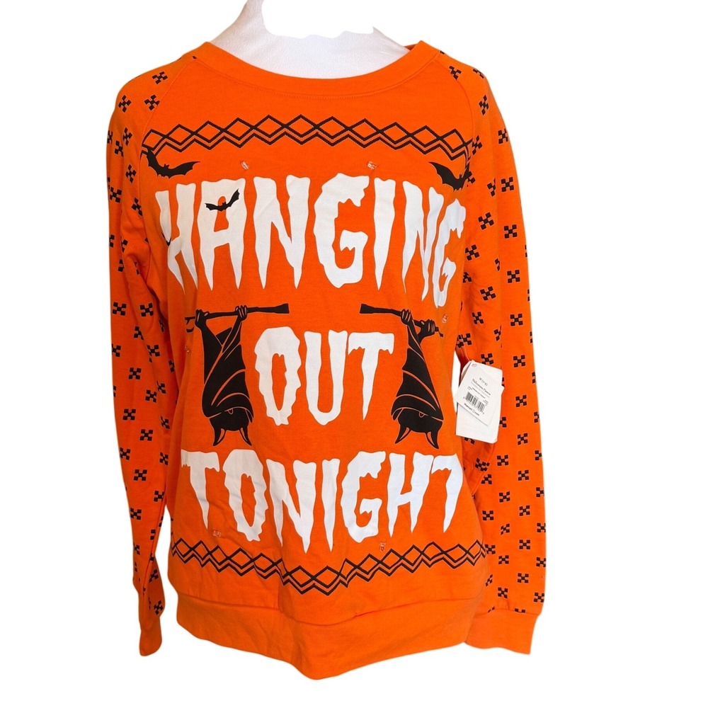 Way to Celebrate Halloween Hanging Out Tonight Light Up Sweatshirt Orange M 7-9